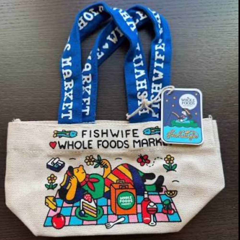 Fishwife x Whole Foods Blue-Handled Canvas Tote - Picnic Print